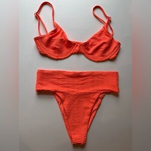 Toast Swim Banded Waist Bikini Bottom and Underwire Top in Tangelo Wave